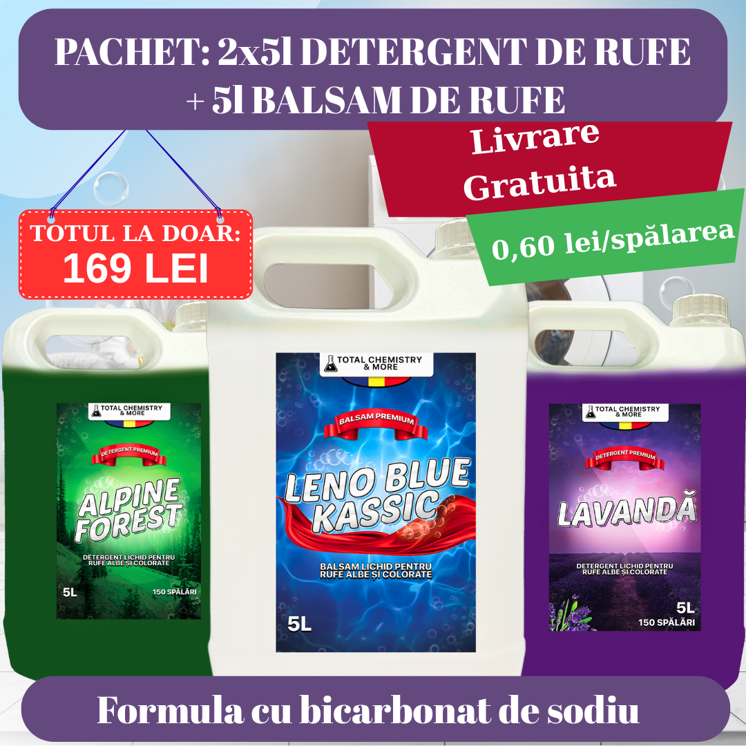 Pachet 2×5 L Detergent de Rufe + 5 L Balsam de Rufe – Ofertă Imbatabilă